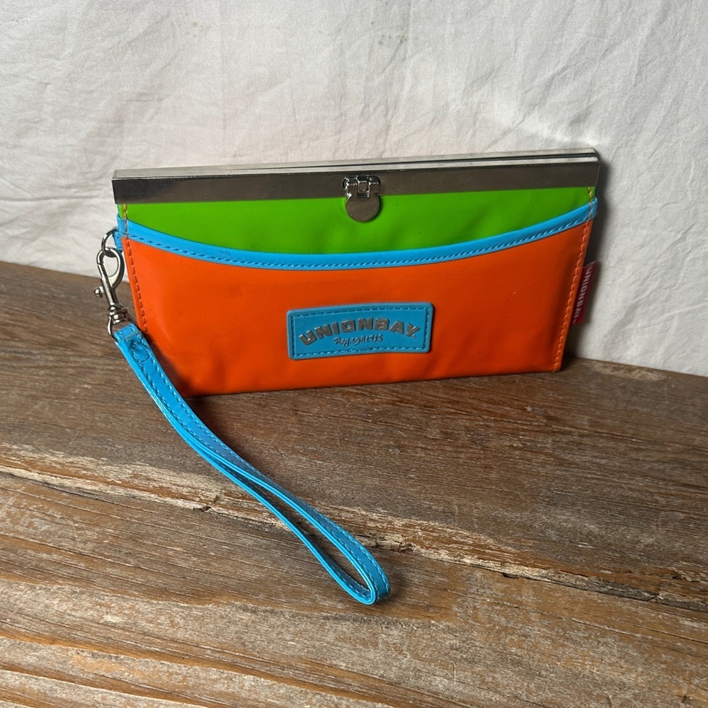 UNIONBAY Orange and Green Clutch with Blue Strap